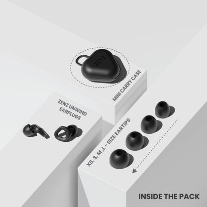 Earplugs set with mini carry case and multiple black silicone tips