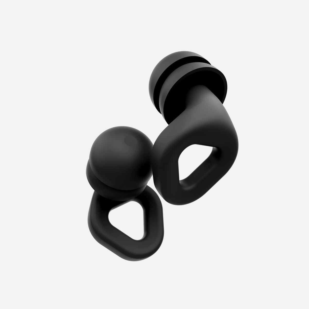 Onyx black earplugs with carrying case, two molded tips shown