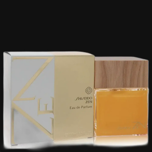 Zen by Shiseido Eau de Parfum box and clear glass bottle with amber liquid