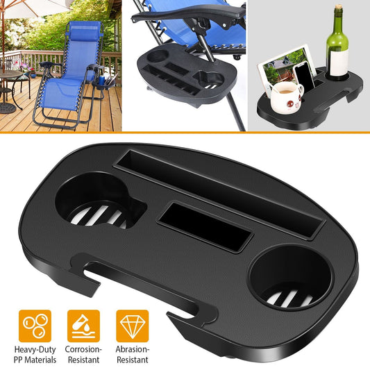 Zero Gravity Chair Cup Holder Clip On Side Tray w/Beverage Can Mobile Devices Slots - Renee Lane Company