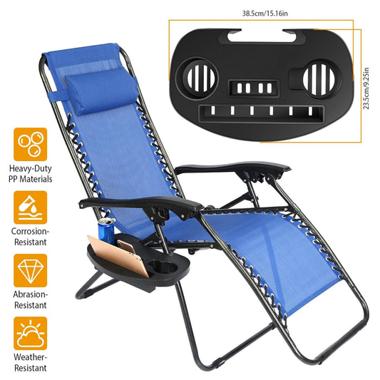 Zero Gravity Chair Cup Holder Clip On Side Tray w/Beverage Can Mobile Devices Slots - Renee Lane Company