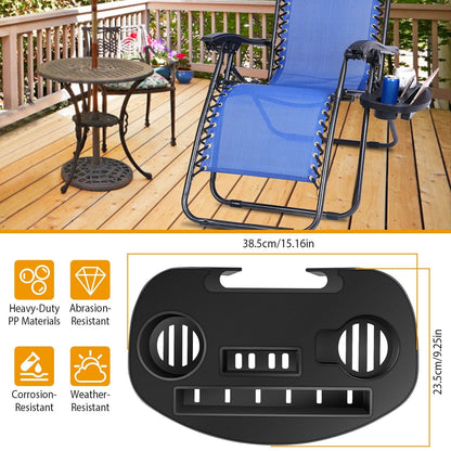 Zero Gravity Chair Cup Holder Clip On Side Tray w/Beverage Can Mobile Devices Slots - Renee Lane Company