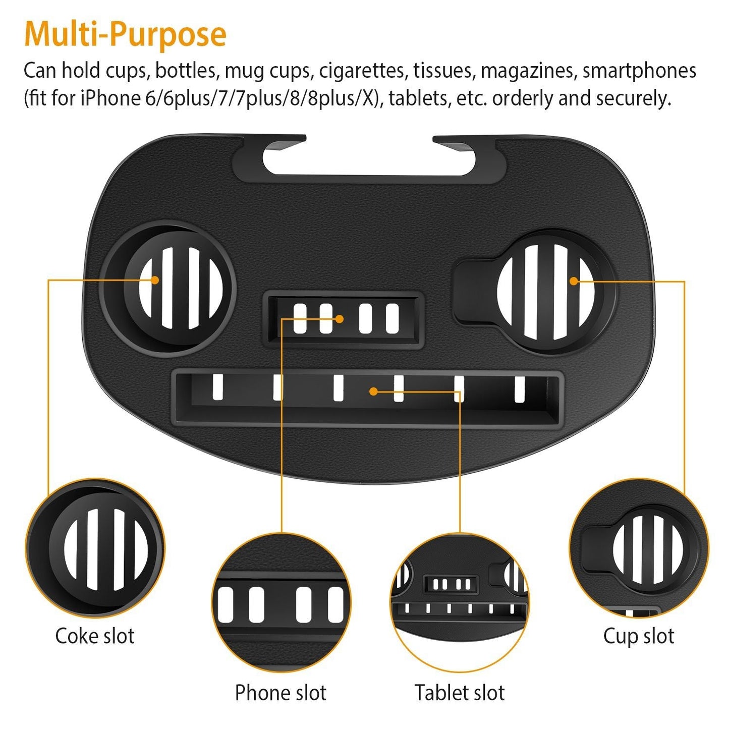 Zero Gravity Chair Cup Holder Clip On Side Tray w/Beverage Can Mobile Devices Slots - Renee Lane Company
