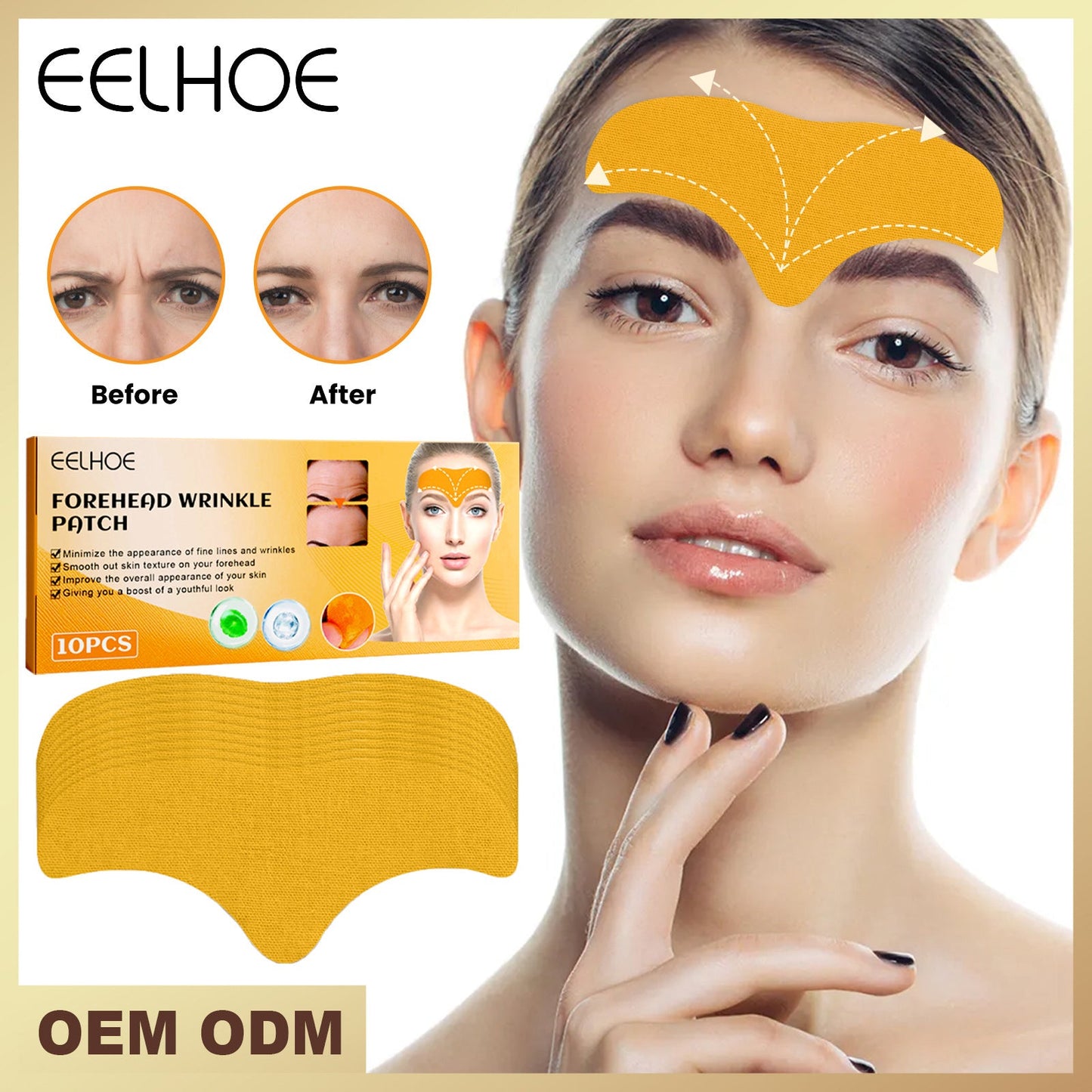 EELHOE orange forehead wrinkle patch box with yellow patch on face.