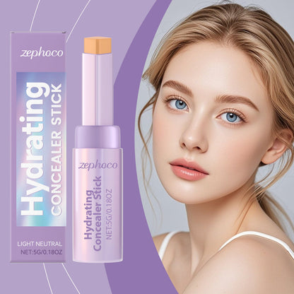 Zephco hydrating concealer stick, light neutral shade, lavender tube with orange cap, front