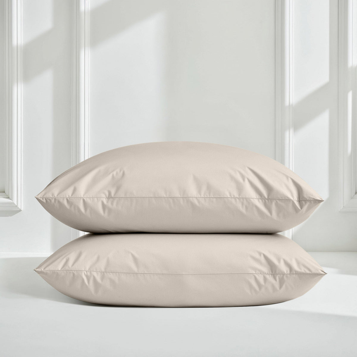 Luxe sateen pillowcase set, beige with smooth envelope closure style