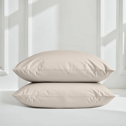 Luxe sateen pillowcase set, beige with smooth envelope closure style