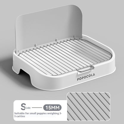 Small dog urinal potty with white back panel and stainless wire grid, 15mm