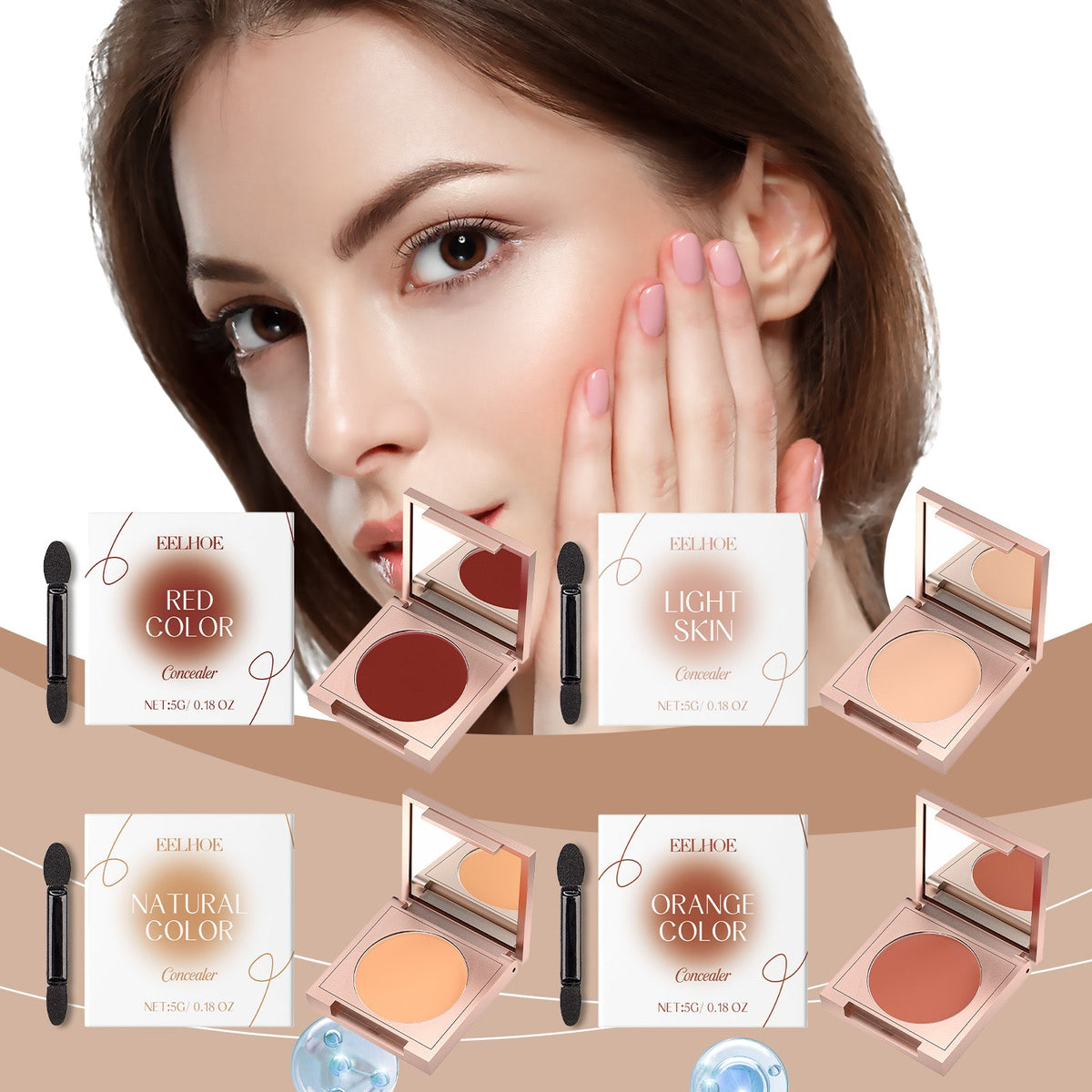 Concealer shade compacts with applicators and four color pans
