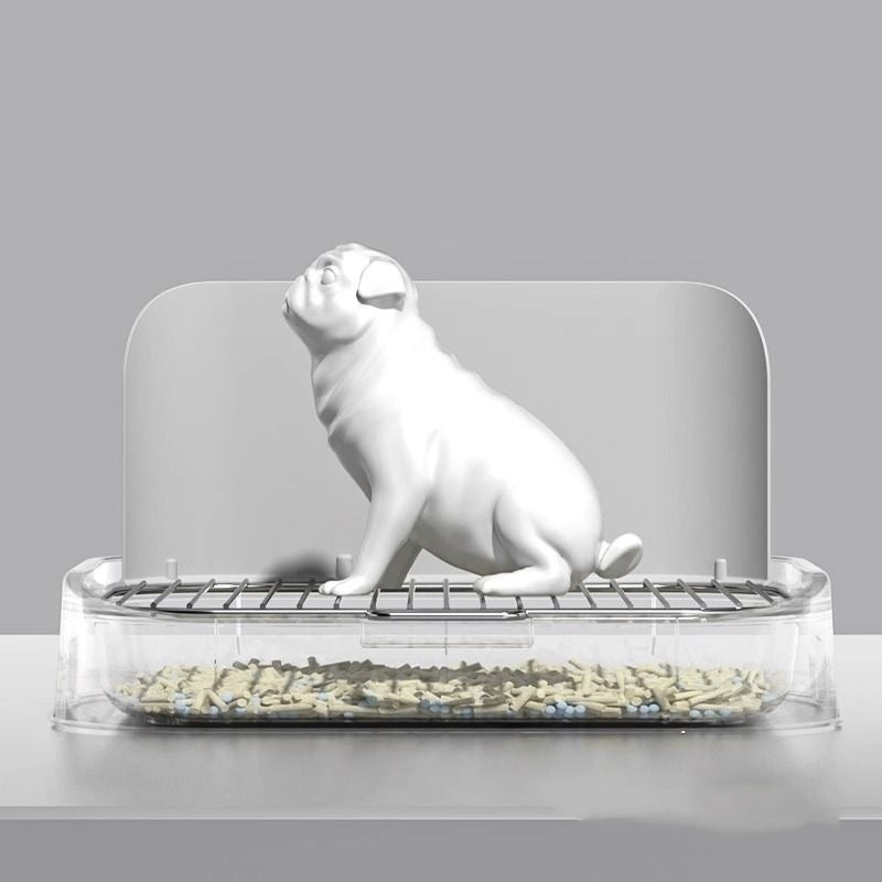 Small dog urinal potty, clear base with stainless grate and front deflector bar
