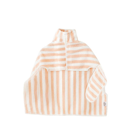 Orange-and-white striped pet bath towel robe with hood and front openings