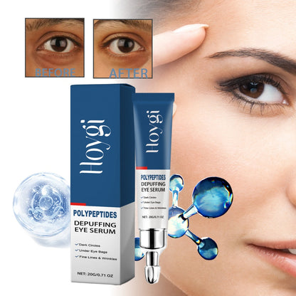 De-puffing eye serum cream box and tube with silver roller applicator