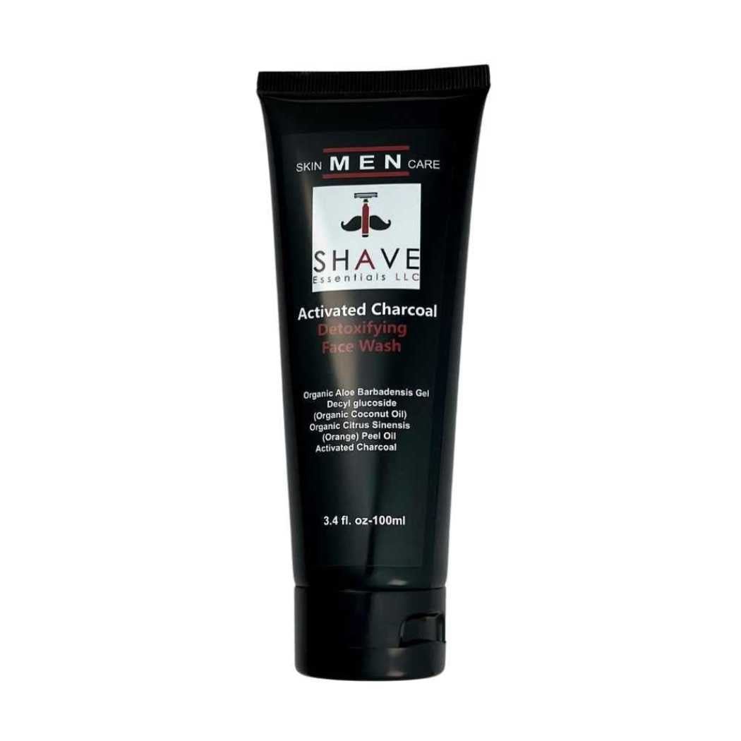 Activated charcoal face wash tube, dark gray gel cleanser, black cap