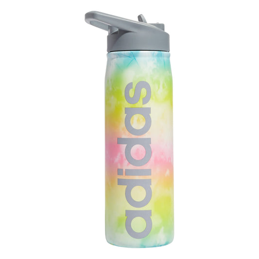 adidas 600 ML (20 oz) Straw Top Metal Water Bottle Hot/Cold Double-Walled Insulated 18/8 Stainless Steel Stone Wash Rainbow/Grey One Size - Renee Lane Company