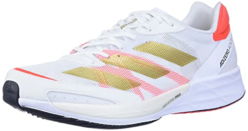 adidas Adizero Adios 6 Running Shoe - Womens FTW White/Gold Metallic/Solar Red 6.5 - Renee Lane Company