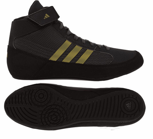 adidas Boys HVC Wrestling Shoe Black/Charcoal/Metallic Gold 13 Little Kid - Renee Lane Company