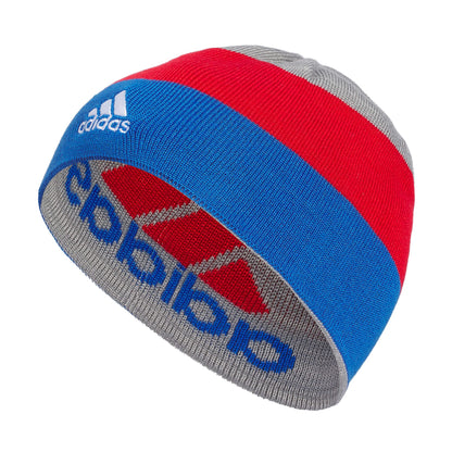 adidas Boys Kids Basic Beanie Grey-Clear Grey/Bright Royal Blue/Better Scarlet one_Size - Renee Lane Company