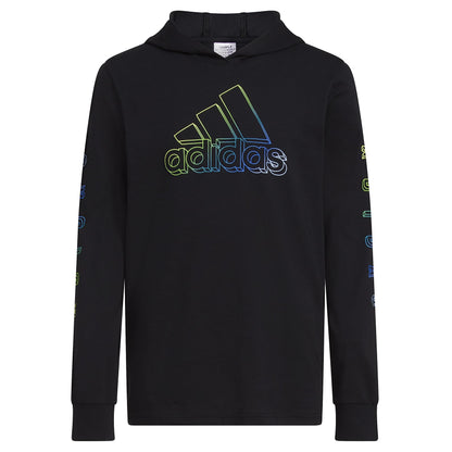 adidas Boys Long Sleeve Cotton Logo Hooded T-Shirt Black with Multicolor - Renee Lane Company