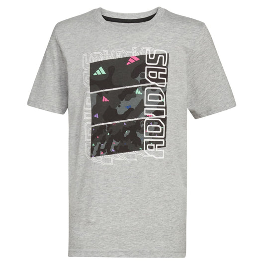 adidas Boys Short Sleeve Cotton Jersey Logo T-Shirt Tee Medium Grey Camo Echo Small - Renee Lane Company