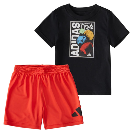adidas Boys Short Sleeve T-Shirt and Poly Shorts 2-Piece Set Black and Red 7 - Renee Lane Company