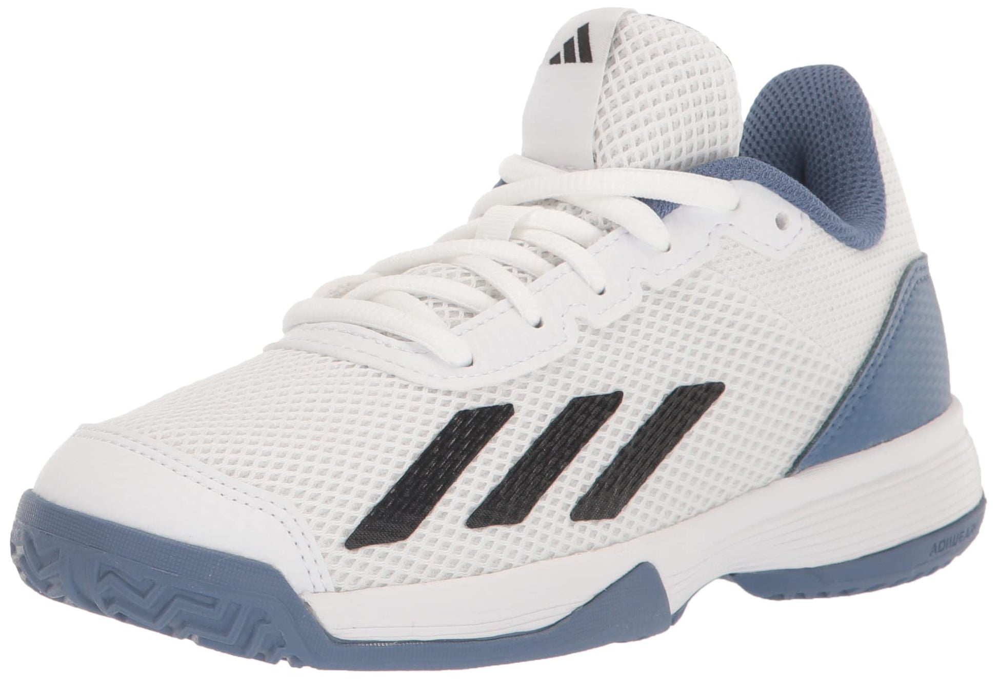 adidas Court Flash Tennis Shoes Sneaker White/Black/Crew Blue 3 US Unisex Little Kid - Renee Lane Company