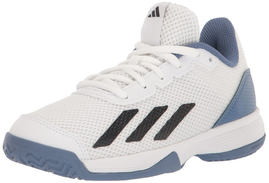 adidas Court Flash Tennis Shoes Sneaker White/Black/Crew Blue 3 US Unisex Little Kid - Renee Lane Company