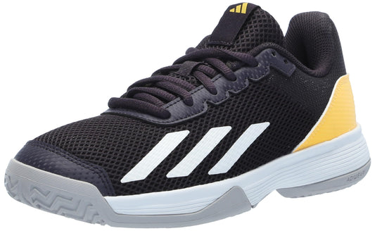 adidas Court Flash Tennis Sneaker Aurora Black/White/Spark 1.5 US Unisex Little Kid - Renee Lane Company