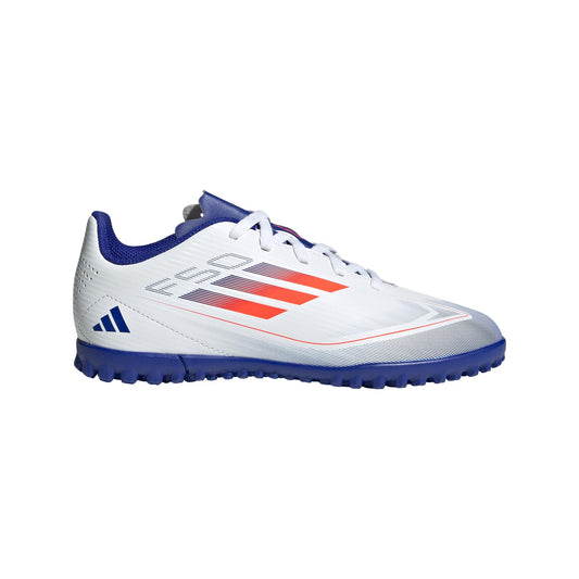 adidas F50 Club Turf J (Little Big Kid) Sneaker White/Solar Red/Lucid Blue 5 US Unisex - Renee Lane Company