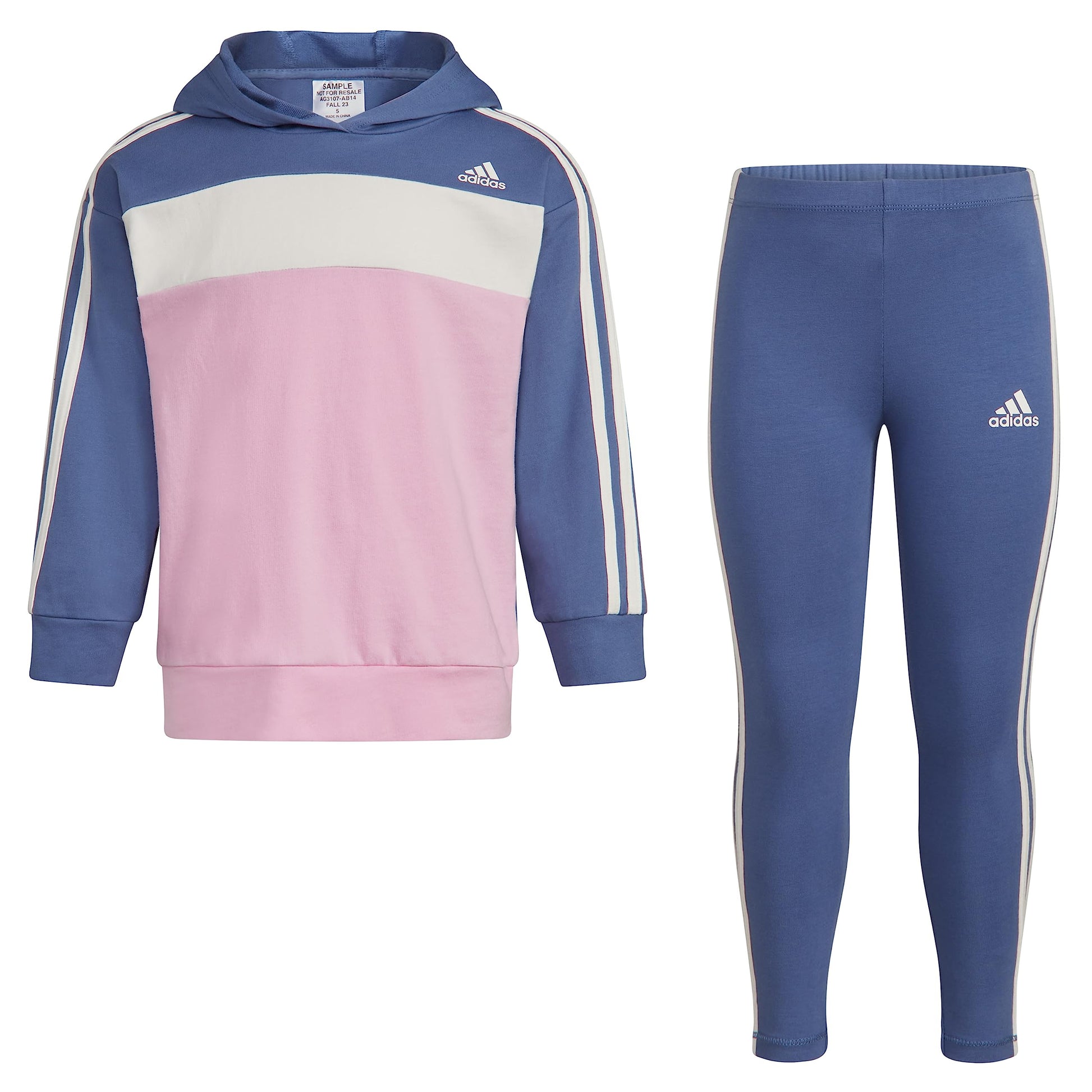 adidas Girls 2-Piece Color Block French Terry Pullover & Legging Set Crew Blue 4 - Renee Lane Company