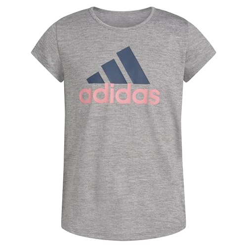 adidas Girls Big Short Sleeve Aeroready Poly Scoop Neck Tee T-Shirt Heathered Grey - Renee Lane Company