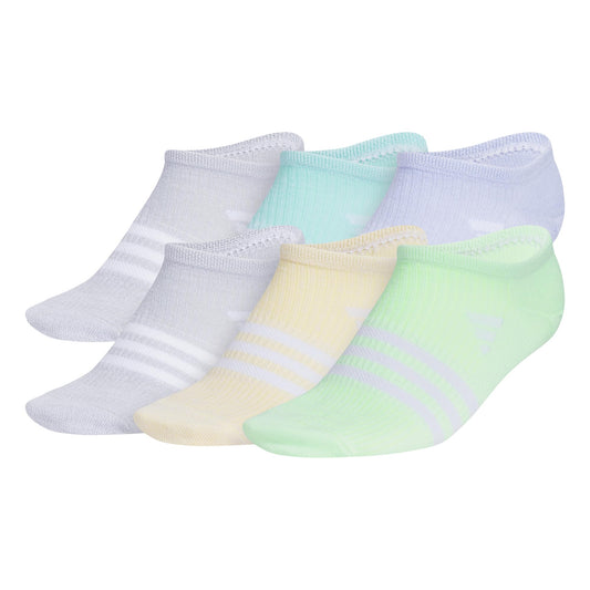 adidas Girls Kids Superlite 3.0 No Show Athletic Socks (6-Pair) Low-Profile fit with targeted Padding and Arch Compression Violet Tone Purple/Energy Aqua/Clear Onix Grey Large - Renee Lane Company
