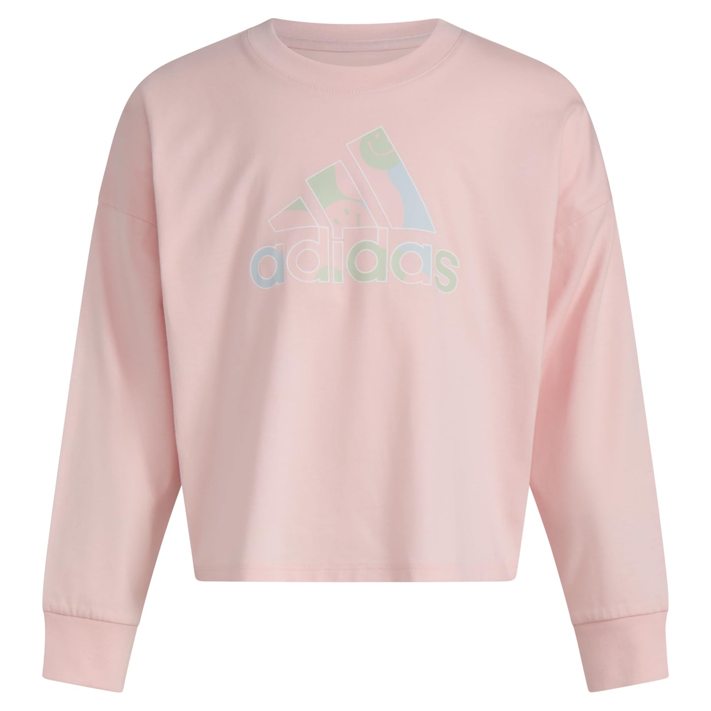 adidas Girls Little Long Sleeve Waist Crew Tee T-Shirt Pink with Multicolor - Renee Lane Company