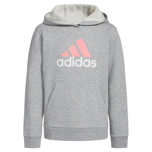 adidas Girls Long Sleeve Graphic Fleece Hooded Pullover Medium Grey Heather Pastel - Renee Lane Company