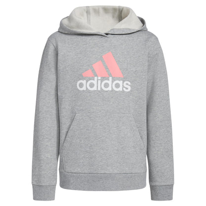 adidas Girls Long Sleeve Graphic Fleece Hooded Pullover Medium Grey Heather Pastel - Renee Lane Company