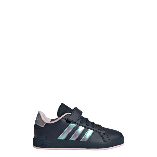 adidas Grand Court 2.0 Shoes (Little Kid) Sneaker Aurora Ink/Iridescent/Clear Pink 2.5 US Unisex Big - Renee Lane Company