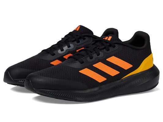 adidas® Kids Run Falcon 3.0 Running Shoes for Little Kids and Big Kids – Textile Design – Lace-Up Closure Black/Screaming Orange/Solar Gold 1 Little Kid M - Renee Lane Company