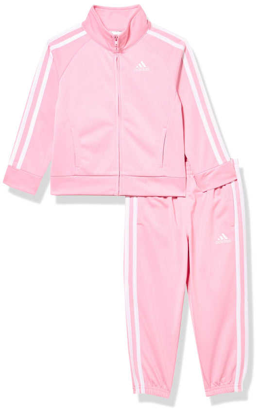 adidas Little Girls Zip Front Classic Tricot Jacket and Joggers Set Light Pink 6X - Renee Lane Company