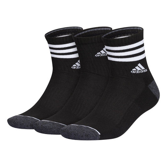adidas Mens 3-Stripe High Quarter Socks with Arch Compression (3-Pair) Black/Onix Grey/White Large - Renee Lane Company