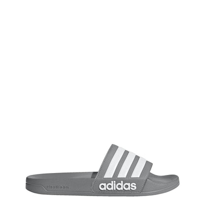 adidas Mens Adilette Shower Slides Grey/White/Grey 5 - Renee Lane Company