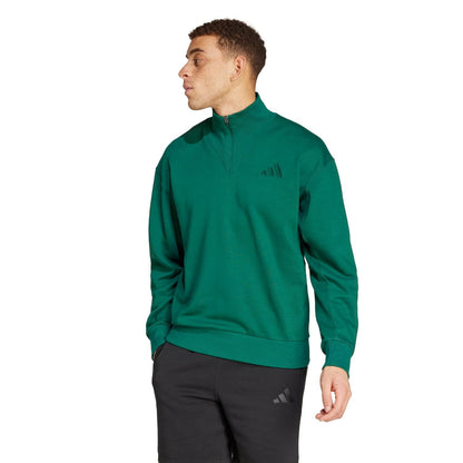 adidas Mens All SZN Fleece Quarter-Zip Crewneck Swearshirt Collegiate Green - Renee Lane Company