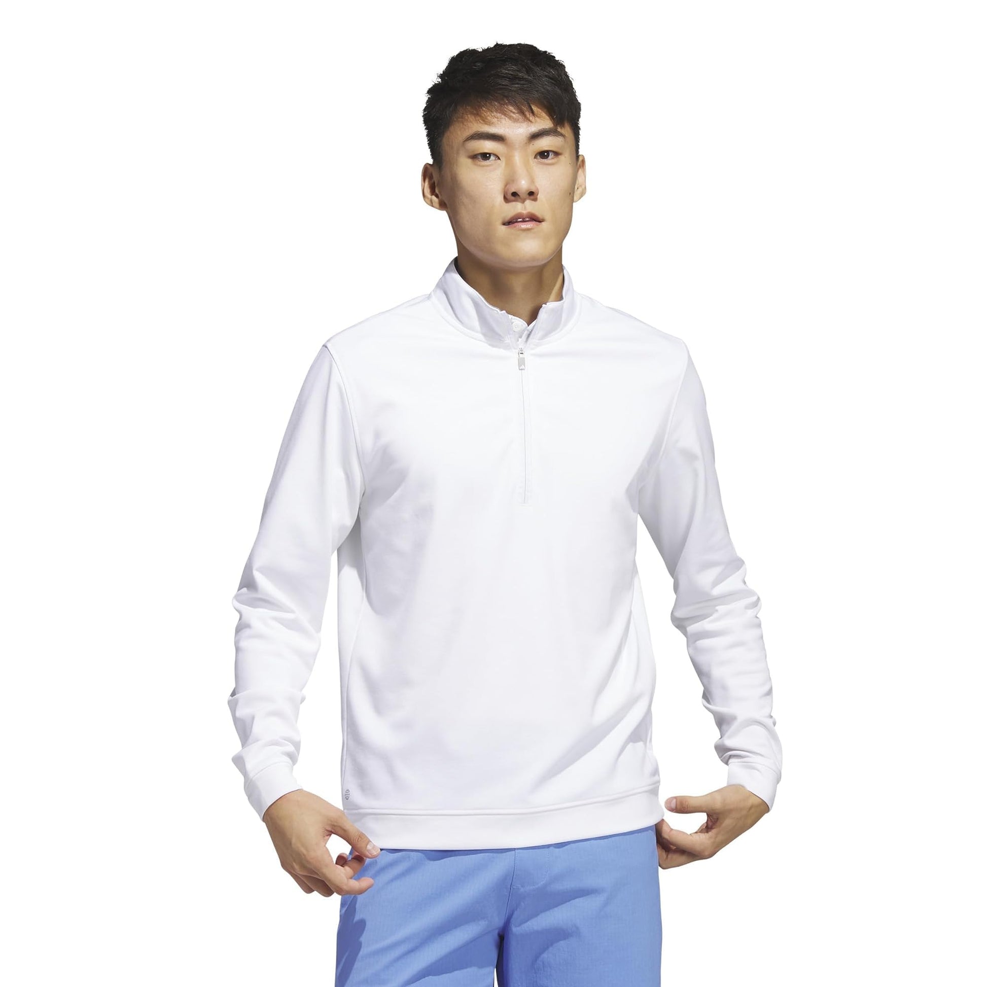 adidas Mens Elevated Quarter Zip Pullover White Small - Renee Lane Company