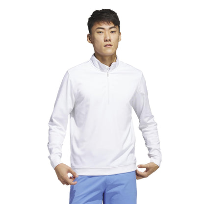 adidas Mens Elevated Quarter Zip Pullover White Small - Renee Lane Company