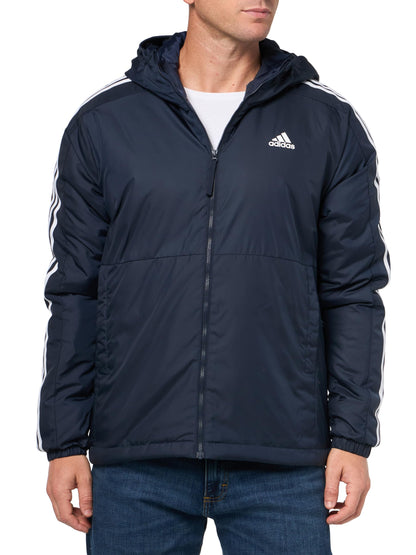 adidas Mens Essentials 3-Stripes Insulated Hooded Jacket Ink XX-Large - Renee Lane Company