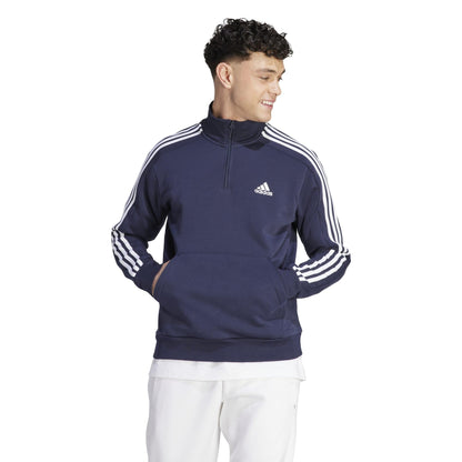 adidas Mens Essentials Fleece 3-Stripes 1/4 Zip Legend Ink/White X-Large - Renee Lane Company