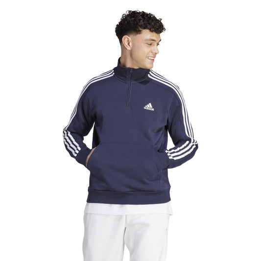 adidas Mens Essentials Fleece 3-Stripes 1/4 Zip Legend Ink/White X-Large - Renee Lane Company