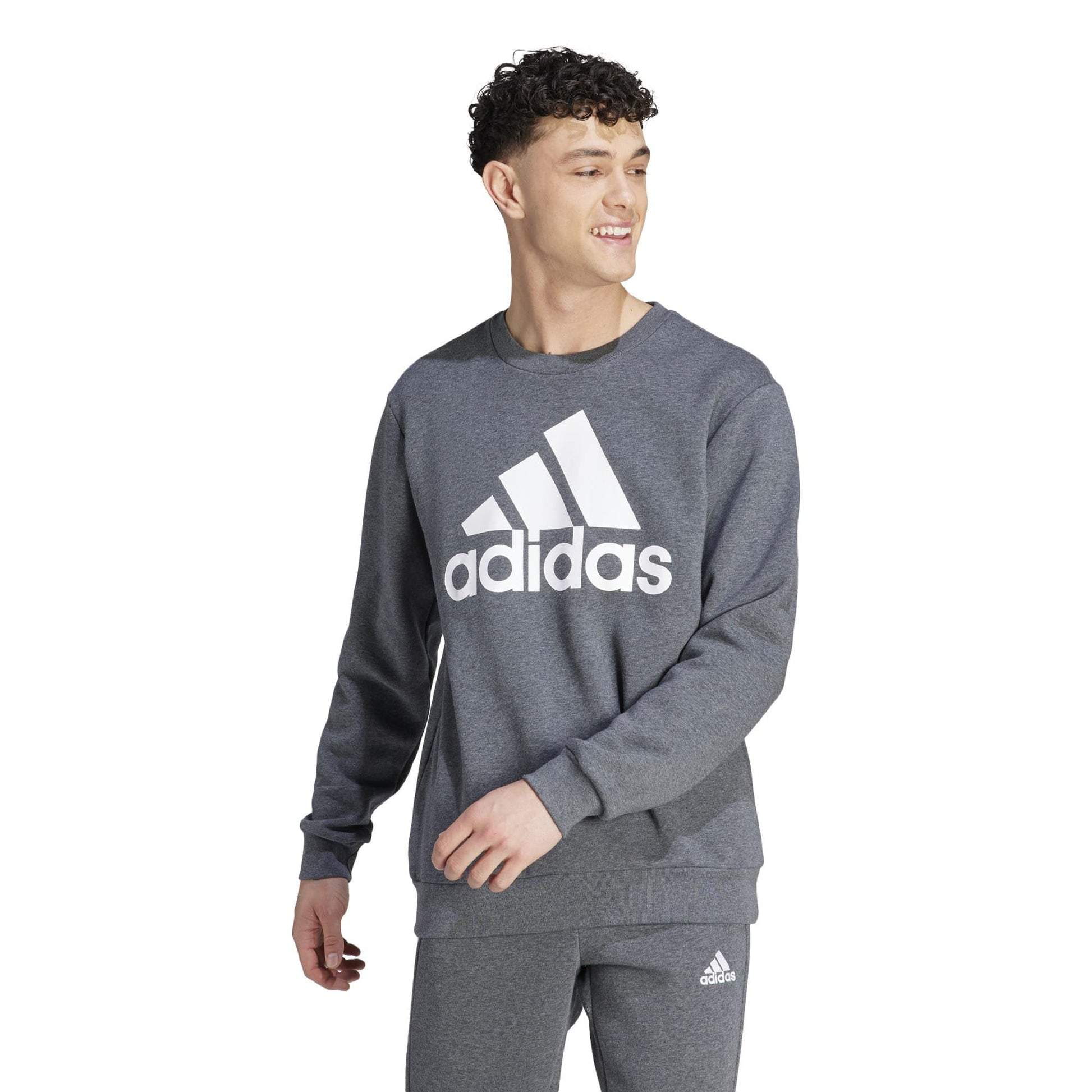 adidas Mens Essentials Fleece Big Logo Sweatshirt Dark Grey Heather Medium - Renee Lane Company