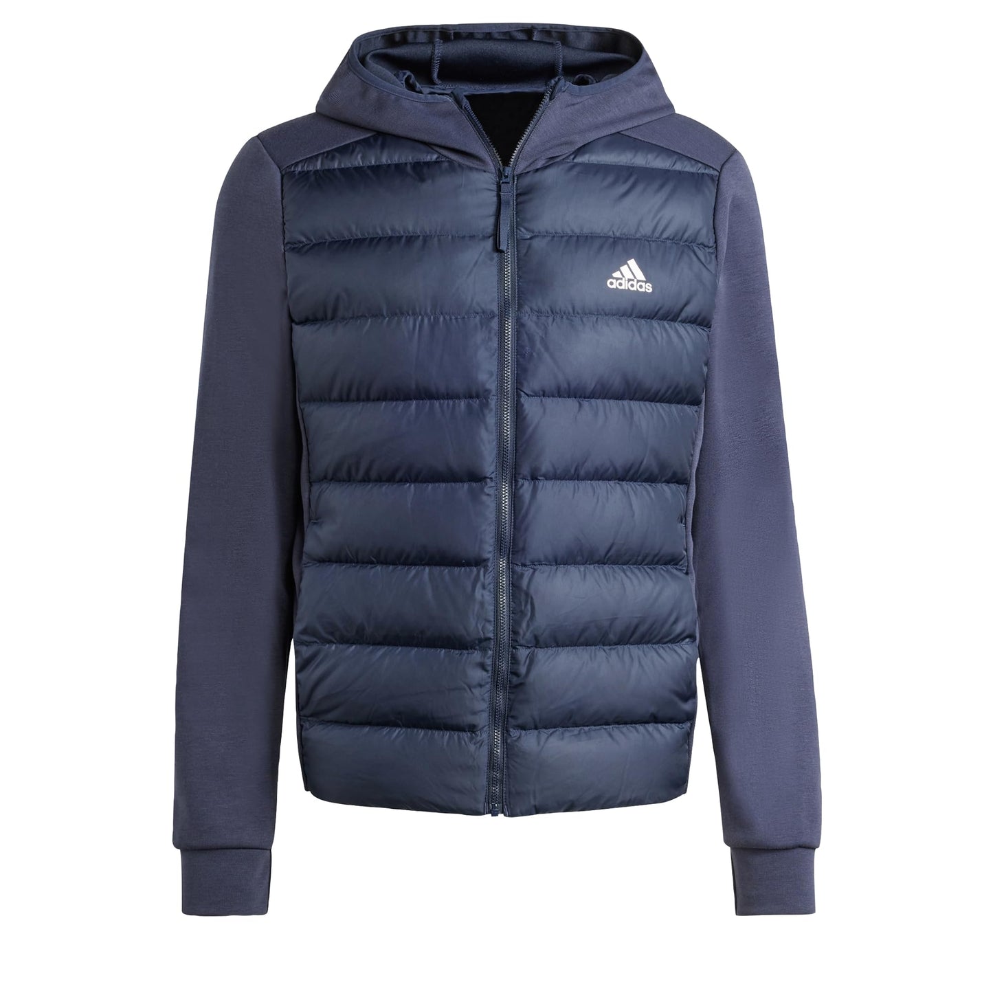 adidas Mens Essentials Hybrid Down Hooded Jacket Ink Small - Renee Lane Company