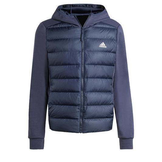 adidas Mens Essentials Hybrid Down Hooded Jacket Ink Small - Renee Lane Company