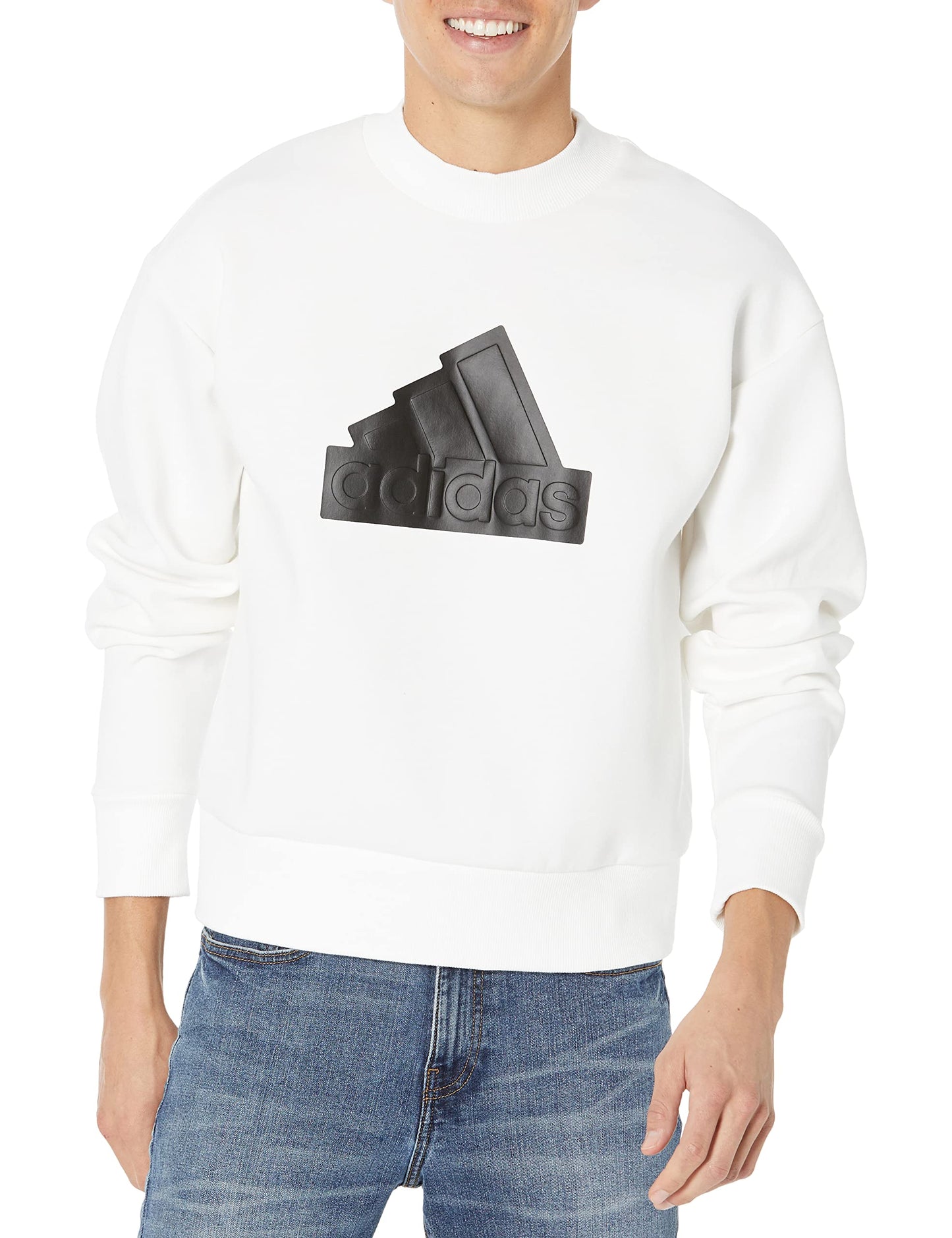 adidas Mens Future Icon Badge of Sport Crewneck White/Black X-Large - Renee Lane Company