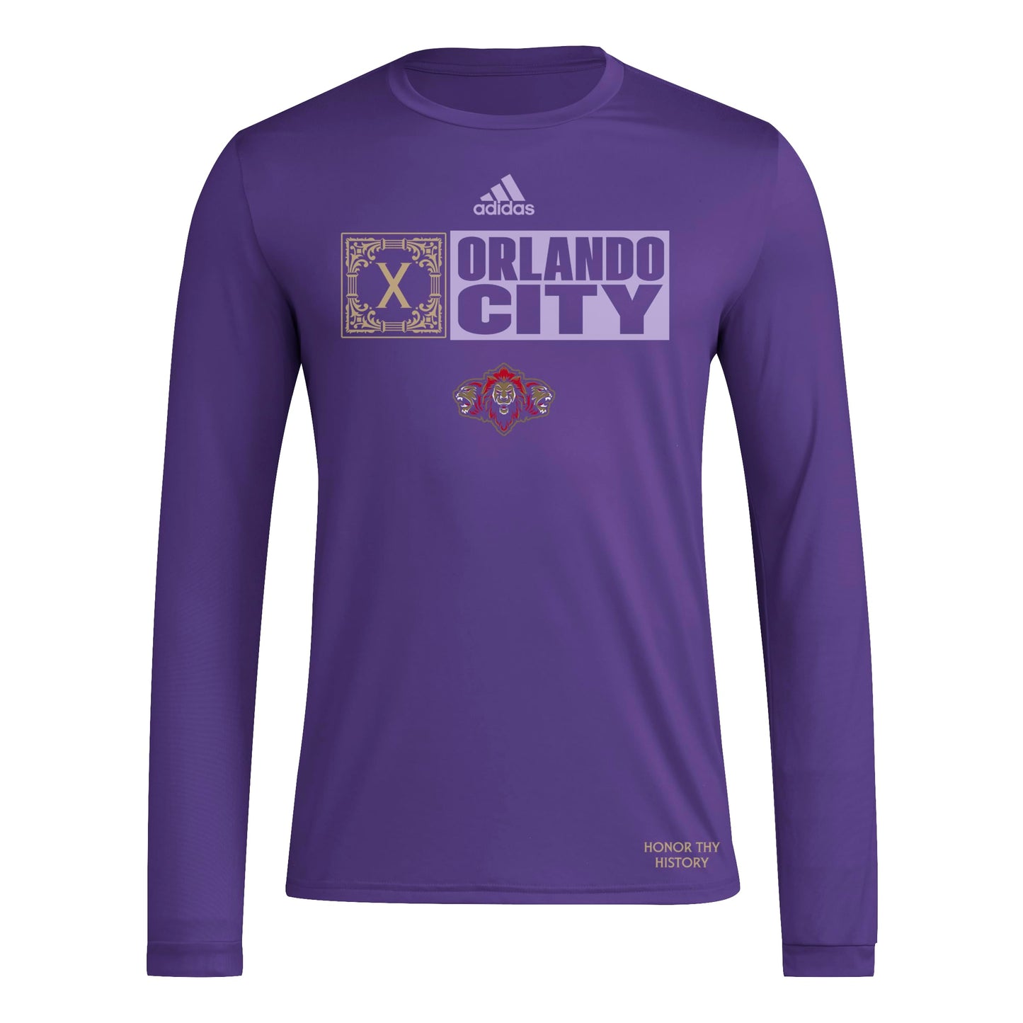 adidas Mens Long Sleeve Pre-Game T-Shirt Regal Purple/Orlando City Sc X-Small - Renee Lane Company